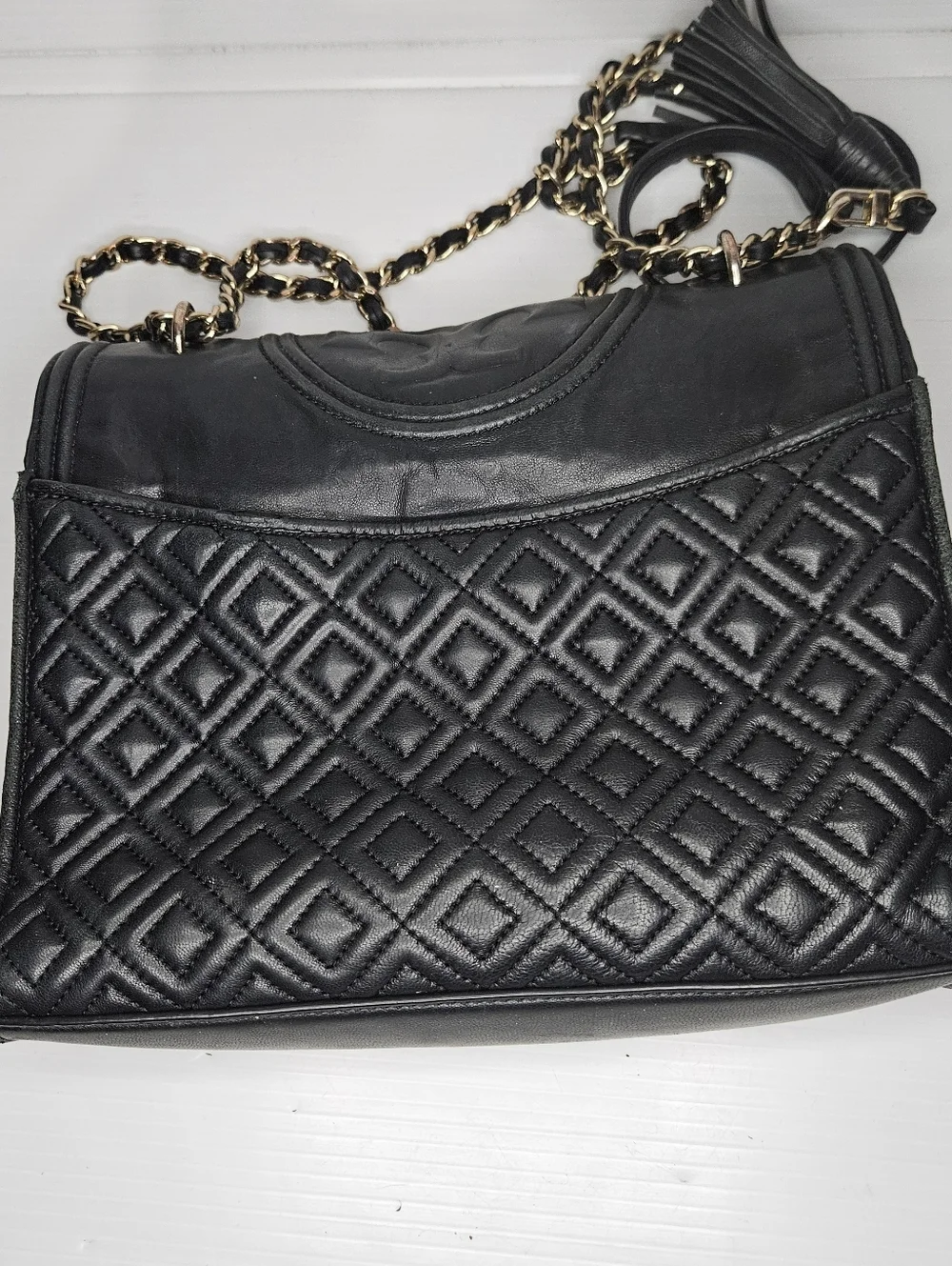 Tory Burch Fleming Black Quilted Leather Chain Shoulder/Crossbody Bag